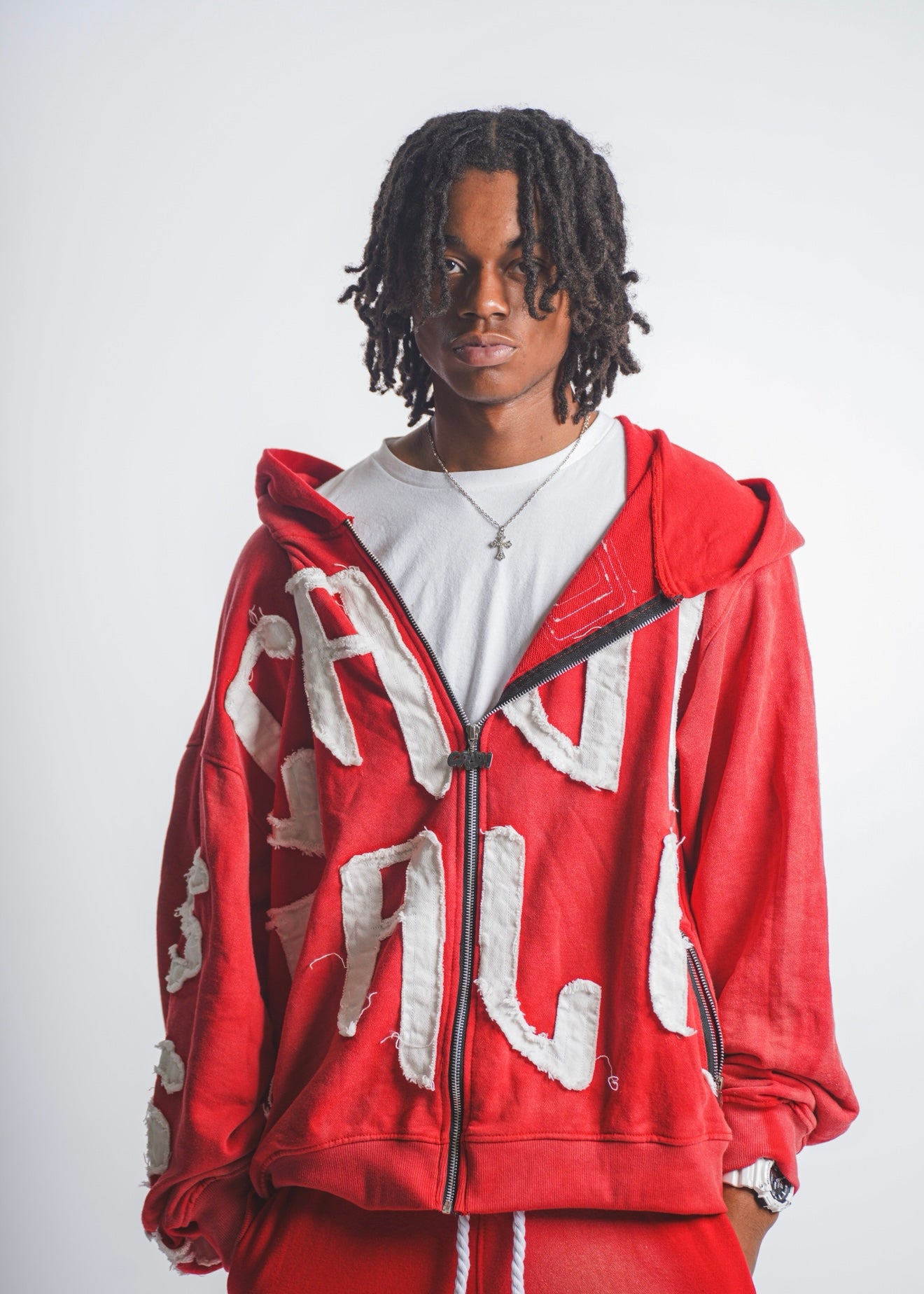 Red Havin Moguls Cropped Zip Up Hoodie