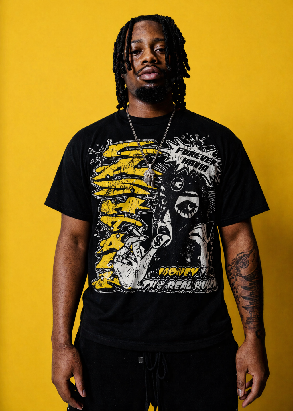 Black & Yellow Forever Havin Cropped T-Shirt