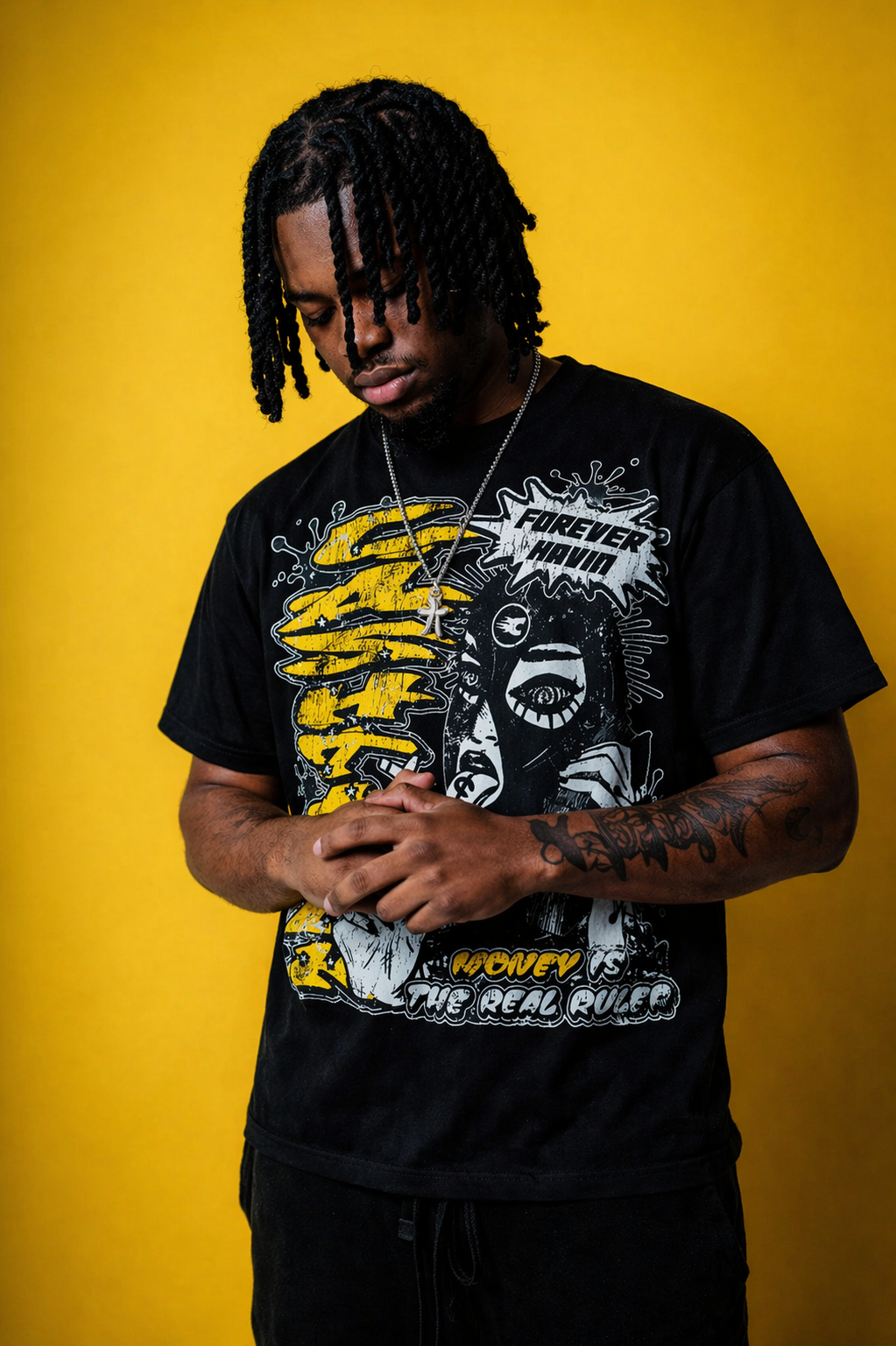 Black & Yellow Forever Havin Cropped T-Shirt