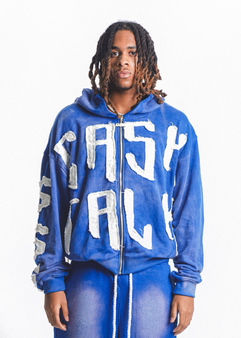 Blue Havin Moguls Cropped Zip Up Hoodie