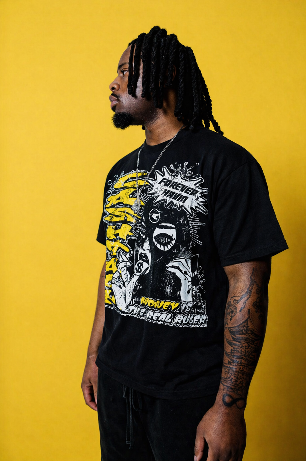 Black & Yellow Forever Havin Cropped T-Shirt