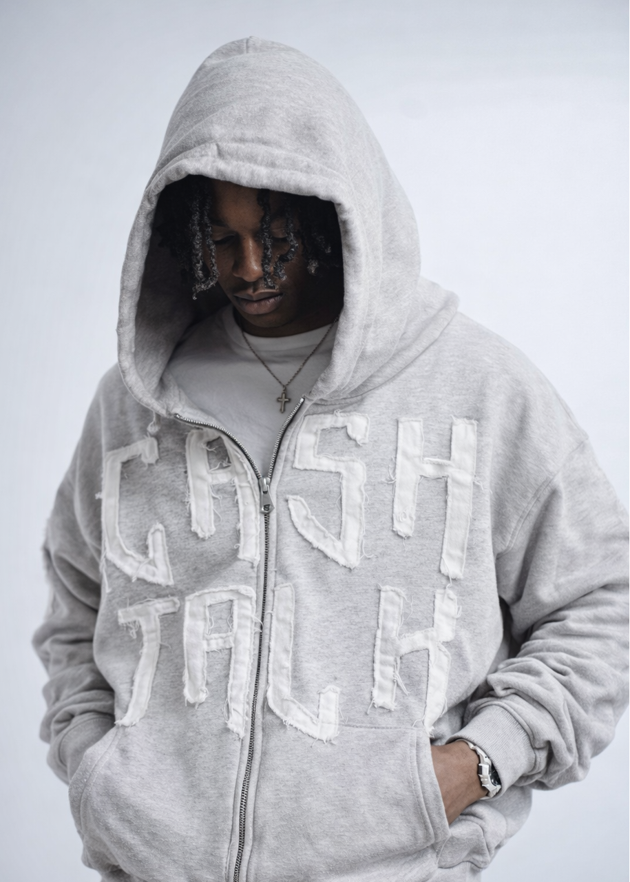 Mist Grey Havin Moguls Cropped Zip Up Hoodie