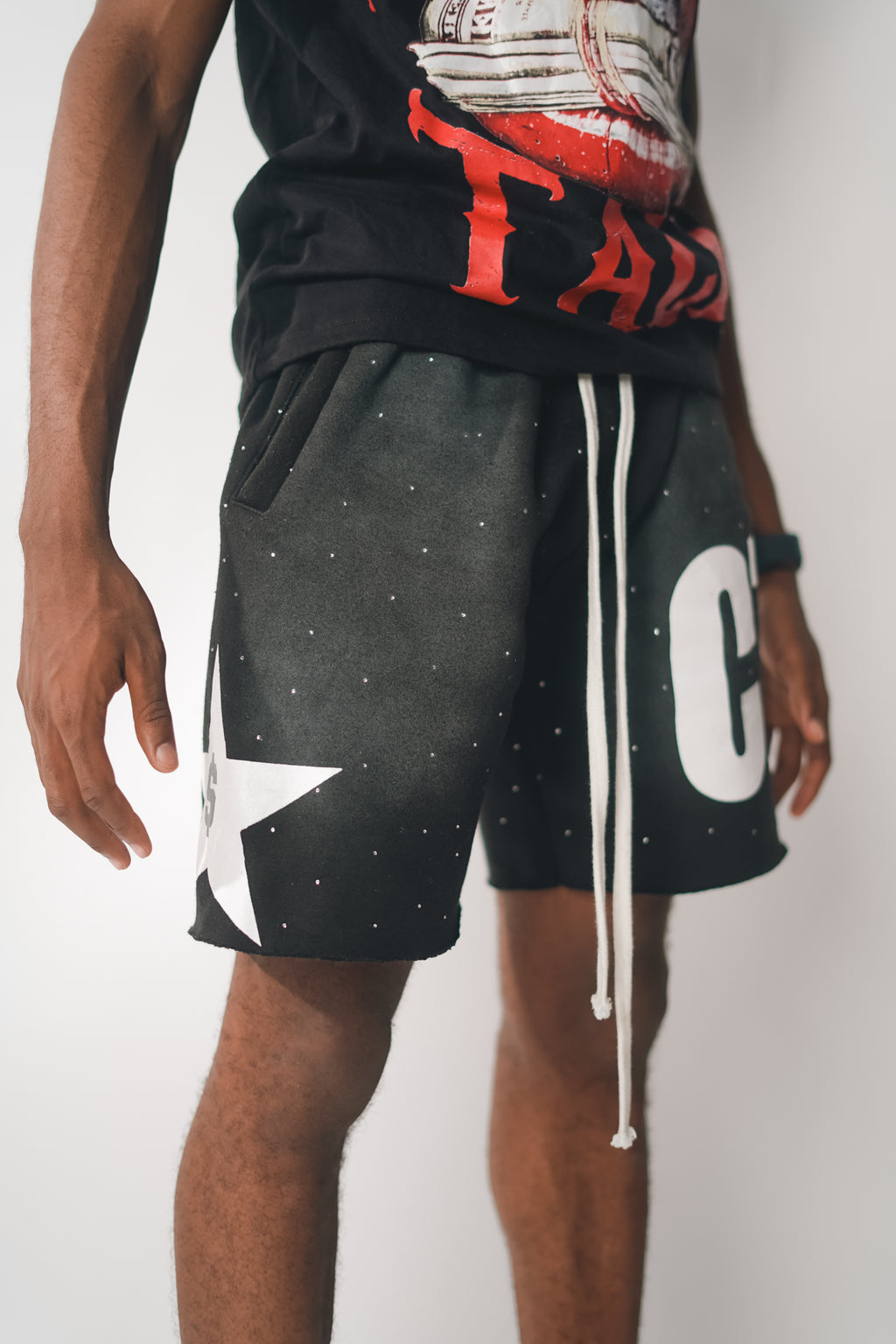 Black Havin Star Rhinestone Shorts