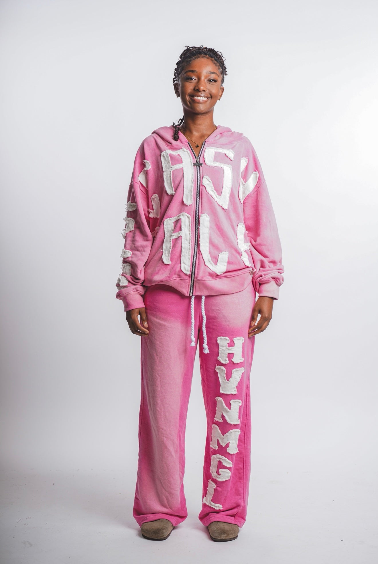 Pink Havin Moguls Cropped Zip Up Hoodie