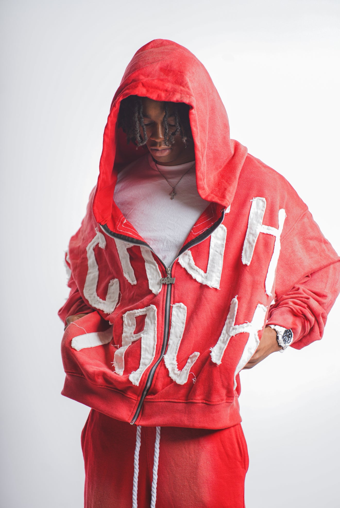 Red Havin Moguls Cropped Zip Up Hoodie