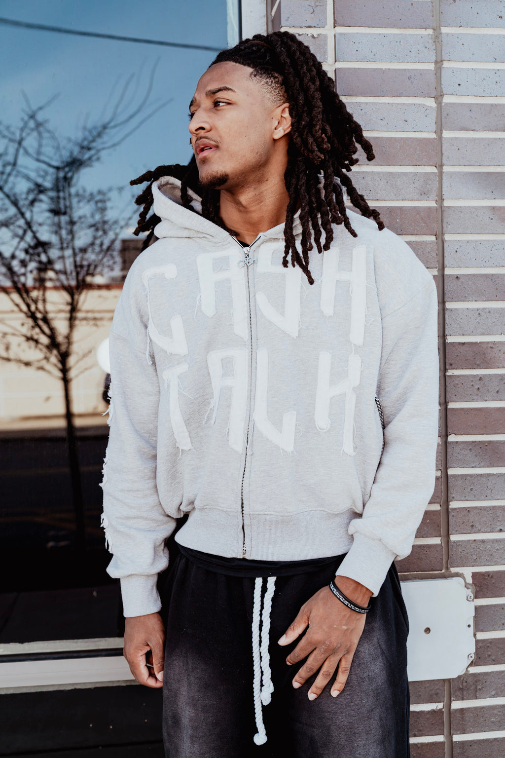 Mist Grey Havin Moguls Cropped Zip Up Hoodie