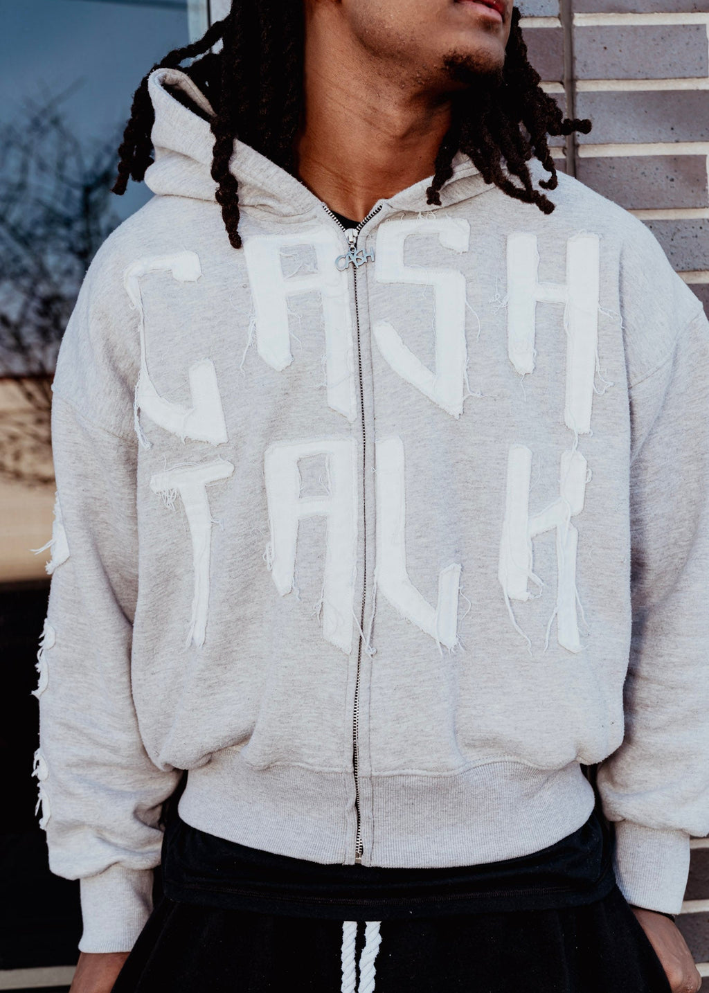 Mist Grey Havin Moguls Cropped Zip Up Hoodie