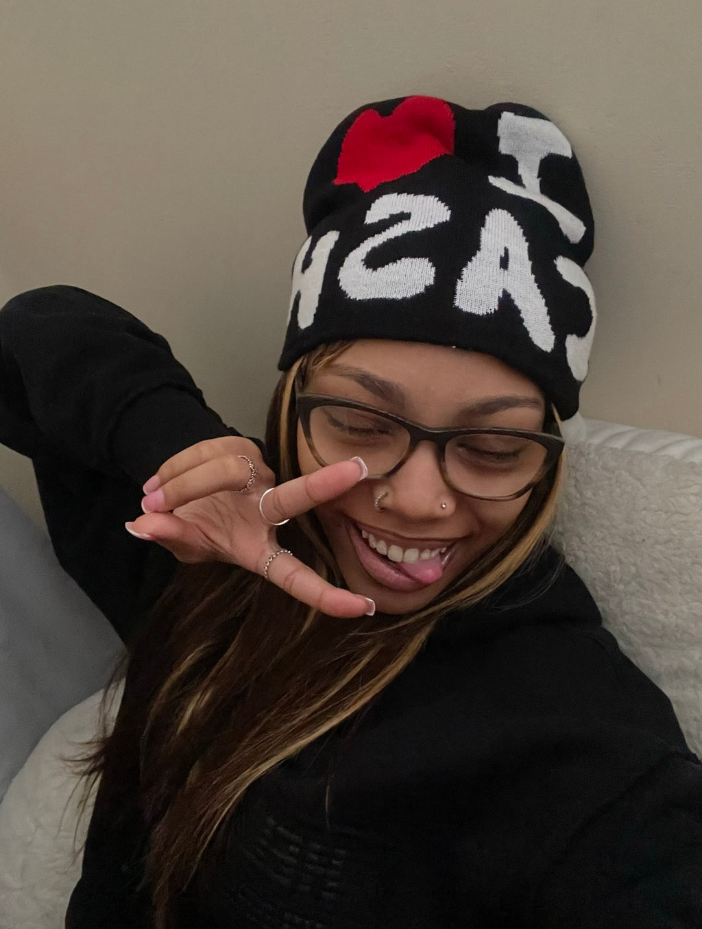 Red I Love Cash Beanie